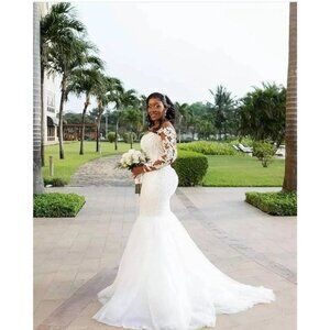 GREOENEL Amor Mermaid Wedding Dress Lace Appliqued Beach Boho Wedding Gowns